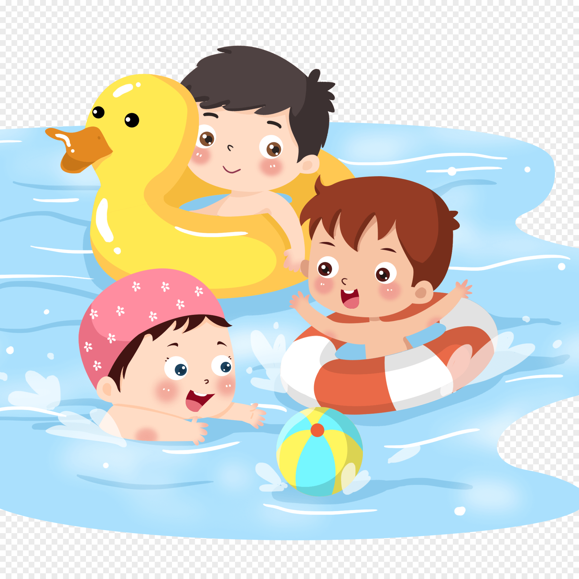 Дети купаются на белом фоне